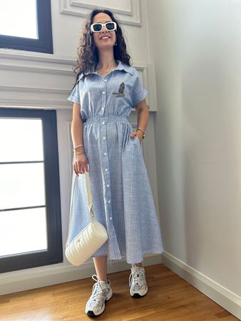 Marka Model Mavi Beyaz Çizgili Elbise