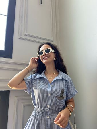 Marka Model Mavi Beyaz Çizgili Elbise