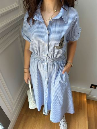 Marka Model Mavi Beyaz Çizgili Elbise