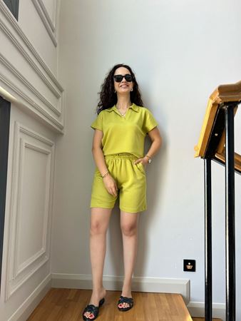 Marka Model Yağ Yeşili Şort Bluz Modal Takım