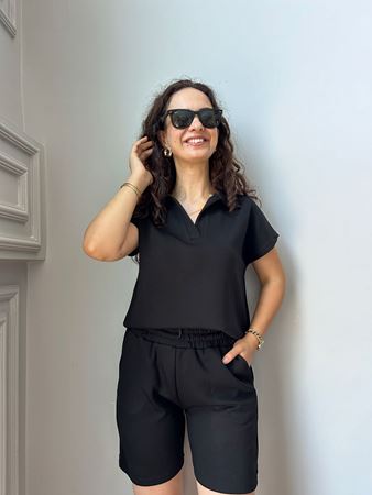 Marka Model Siyah Şort Bluz Modal Takım