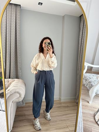 Füme Paçası Düğme Detaylı Binici Pantolon