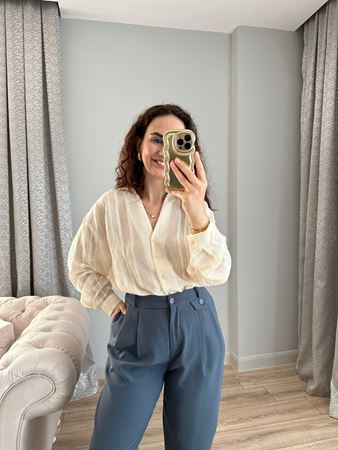 Krem Transparan Gömlek