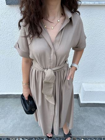 Vizon Kuşaklı Gömlek Elbise