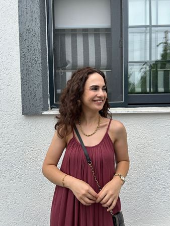 Bordo İp Askılı Keten Elbise