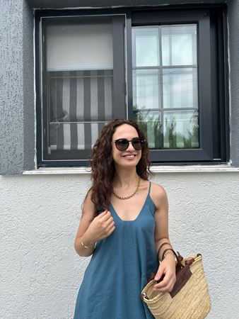 Petrol Mavisi İp Askılı Elbise