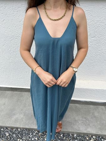 Petrol Mavisi İp Askılı Elbise