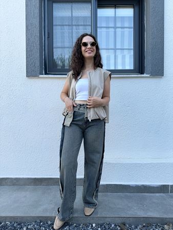 Yeşil Parça Detaylı Yıkamalı Premium Jean