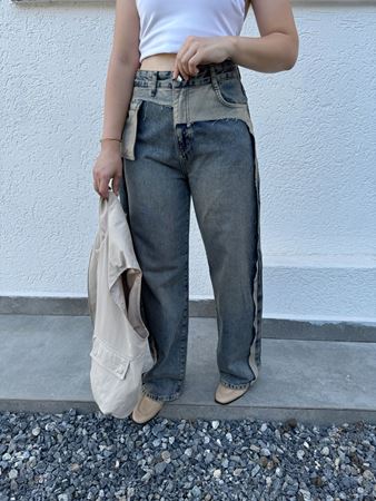 Yeşil Parça Detaylı Yıkamalı Premium Jean