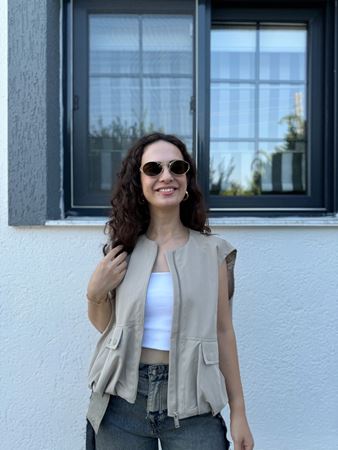 Bej Premium Marka Model Bomber Yelek