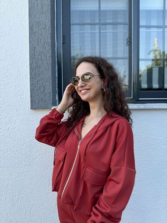 Kiremit Kapüşonlu Torba Cepli Modal Eşofman Takımı