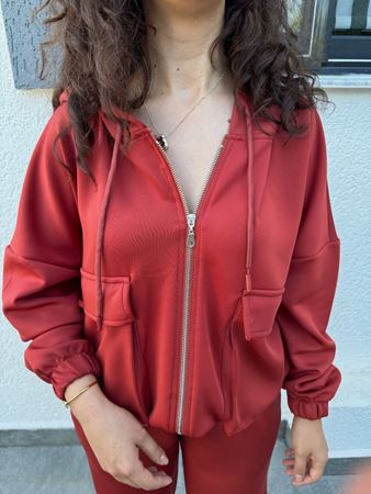 Kiremit Kapüşonlu Torba Cepli Modal Eşofman Takımı