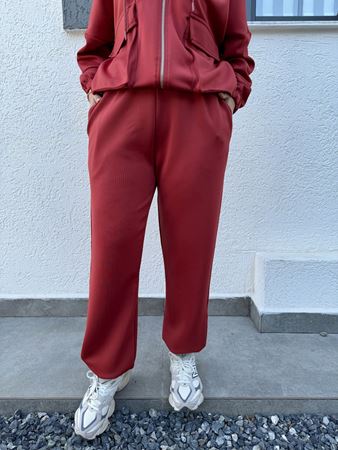 Kiremit Kapüşonlu Torba Cepli Modal Eşofman Takımı