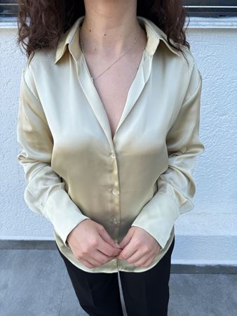 Yeşil Sedef Düğmeli Saten Gömlek