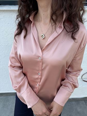 Pudra Sedef Düğmeli Saten Gömlek