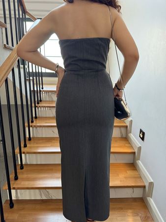 Antrasit Taşlı Straptez Elbise