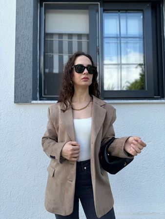 Sütlü Kahve Kapak Cepli Nubuk Ceket