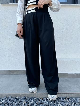 Siyah Şerit Detaylı Gömlek Palazzo Takım