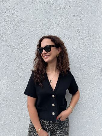 Siyah Gold Düğmeli Kısa Kollu Triko Hırka