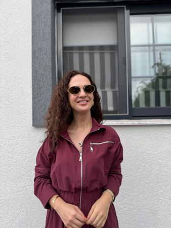 Bordo Beli Lastikli Silver Fermuarlı Poplin Elbise