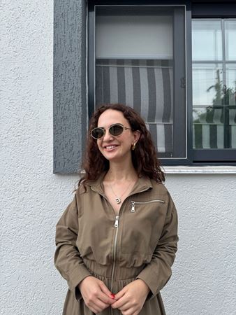 Haki Beli Lastikli Silver Fermuarlı Poplin Elbise