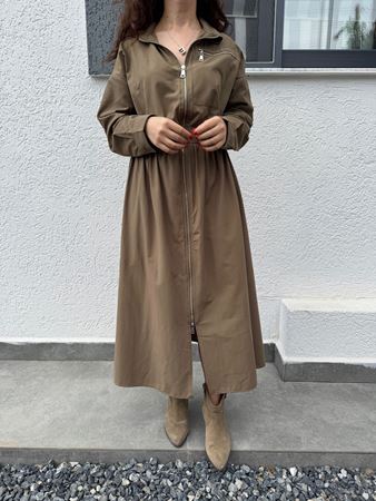 Haki Beli Lastikli Silver Fermuarlı Poplin Elbise