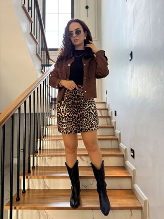 Kahverengi Siyah Leopar Desen Etek