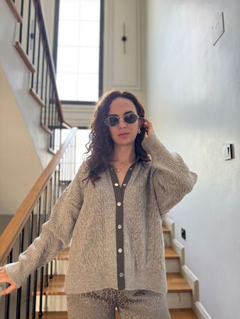 Vizon Çıt Çıtlı Saç Örgü Polo Yaka Hırka