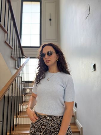 Bebe Mavisi Bisiklet Yaka Yarım Kollu Triko