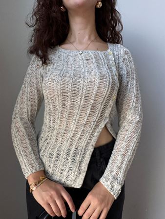 Orijinal Marka Sedef Düğmeli Asimetrik Ajurlu Triko