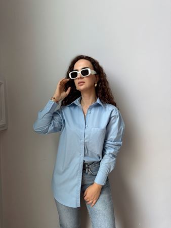 M.D. Mavi Torba Cepli Oversize Gömlek