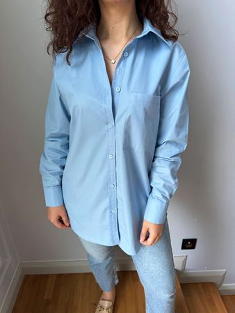 M.D. Mavi Torba Cepli Oversize Gömlek