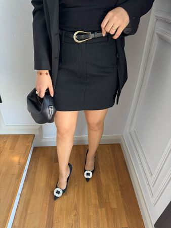 Siyah Kendinden Kemerli Etek Blazer Takım