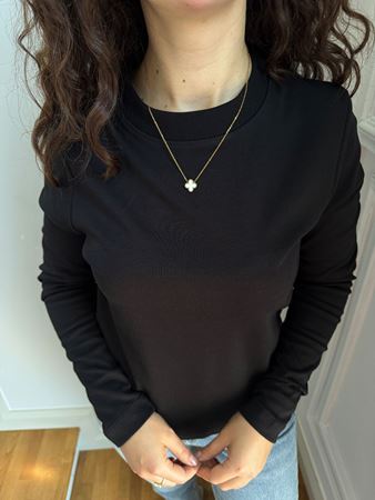 Siyah Dekoratif Yaka Uzun Kol T-shirt