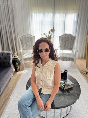 Orijinal Marka Bej Gold Düğmeli Yelek