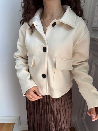 M.D. Ekru Kapak Cepli Nubuk Ceket