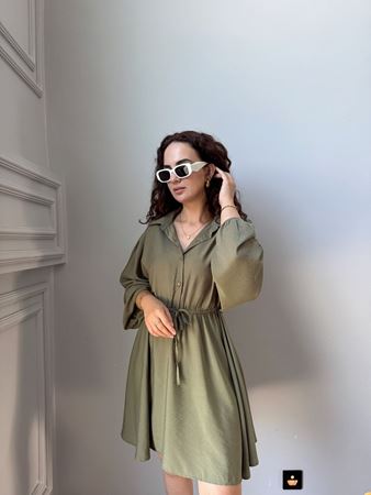 ZR Haki Yarasa Kol Beli Lastikli Elbise