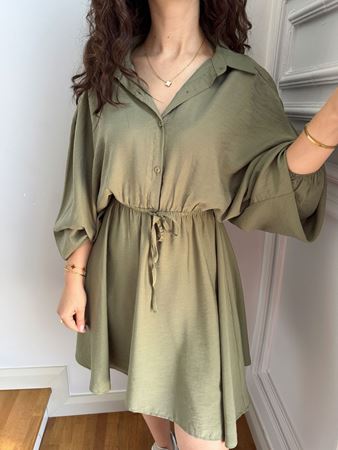 ZR Haki Yarasa Kol Beli Lastikli Elbise