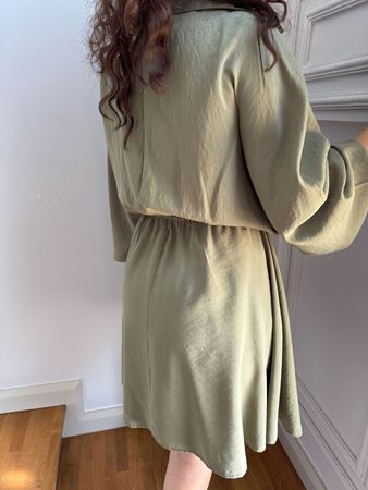 ZR Haki Yarasa Kol Beli Lastikli Elbise