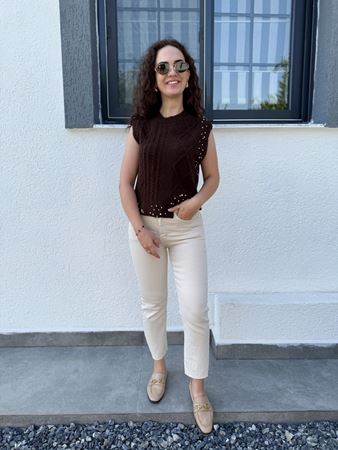 ZR Bej Kesik Paça Boyfit Jean