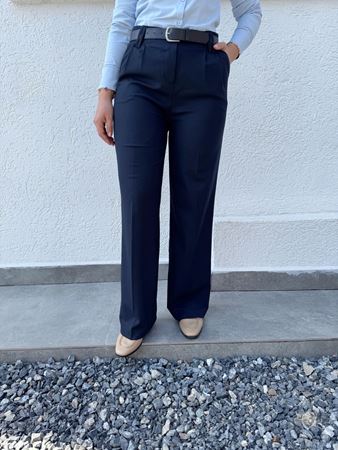 Lacivert Kemerli Palazzo Pantolon