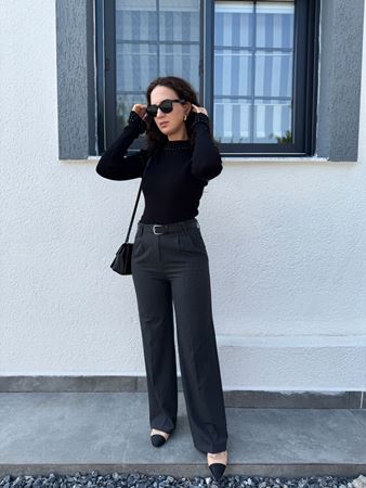 Antrasit Kemerli Palazzo Pantolon