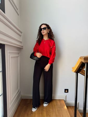 OYSH Siyah Önden Dikişli Modal Pantolon