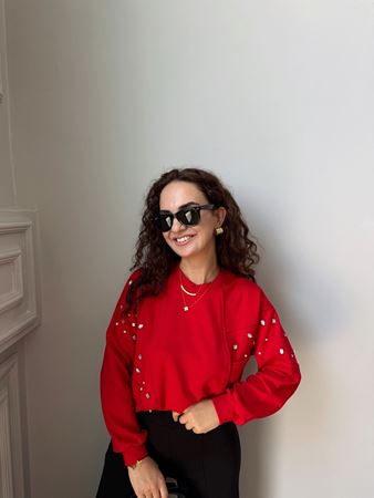 Marka Model Kırmızı Taşlı Modal Sweat
