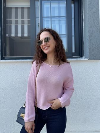 Orijinal Marka Pembe Kayık Yaka Triko