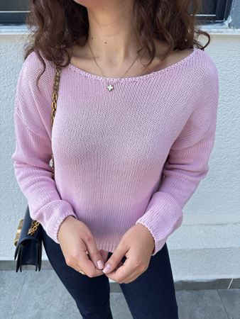 Orijinal Marka Pembe Kayık Yaka Triko