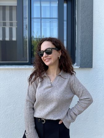 Vizon Polo Yaka Saç Örgü Triko