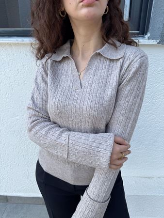 Vizon Polo Yaka Saç Örgü Triko