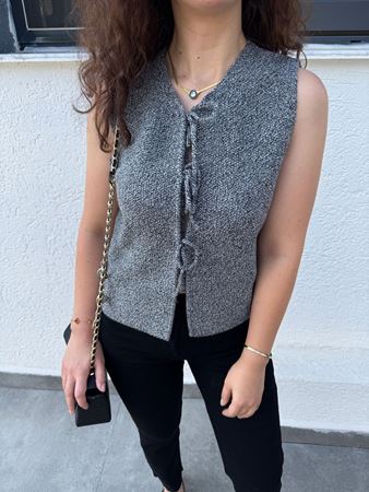 Antrasit Önden Bağlama Detaylı Buklet Yelek