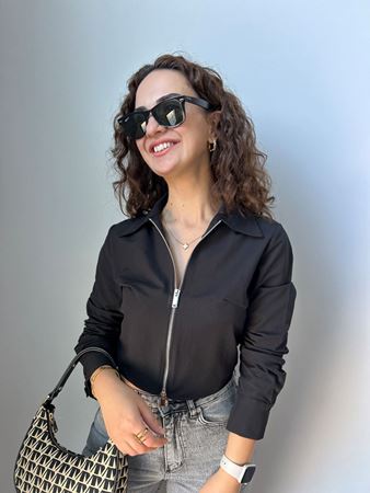 Siyah Fermuarlı Crop Gömlek